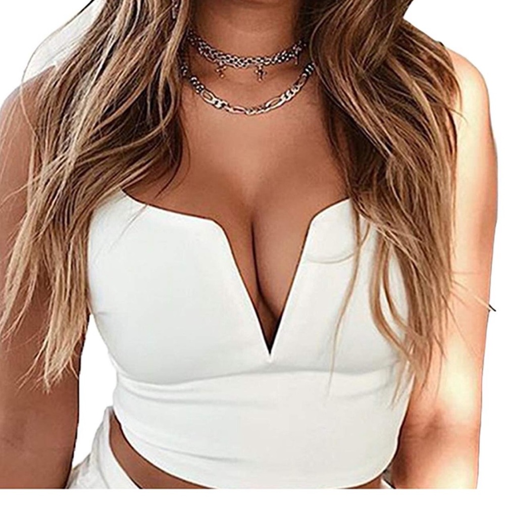 Women Sexy Deep V Neck Sleeveless Crop Top